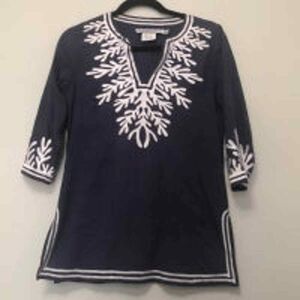 Gretchen Scott Navy Reef Embroidered Tunic XS GUC C12